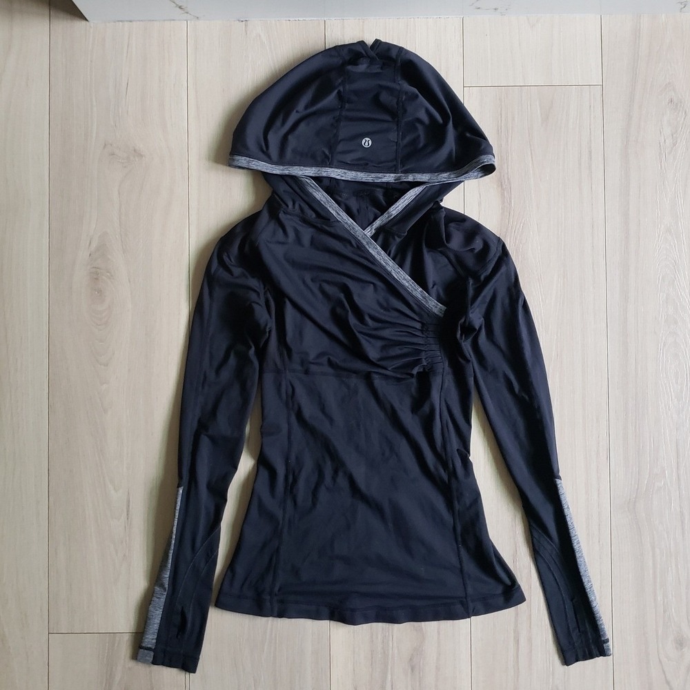 lululemon athletica Black Hooded Long Sleeve Wrap Top